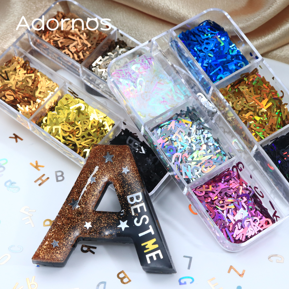 Resin Art Letter Keychain - Holographic English Alphabet Sequins Epoxy Resin