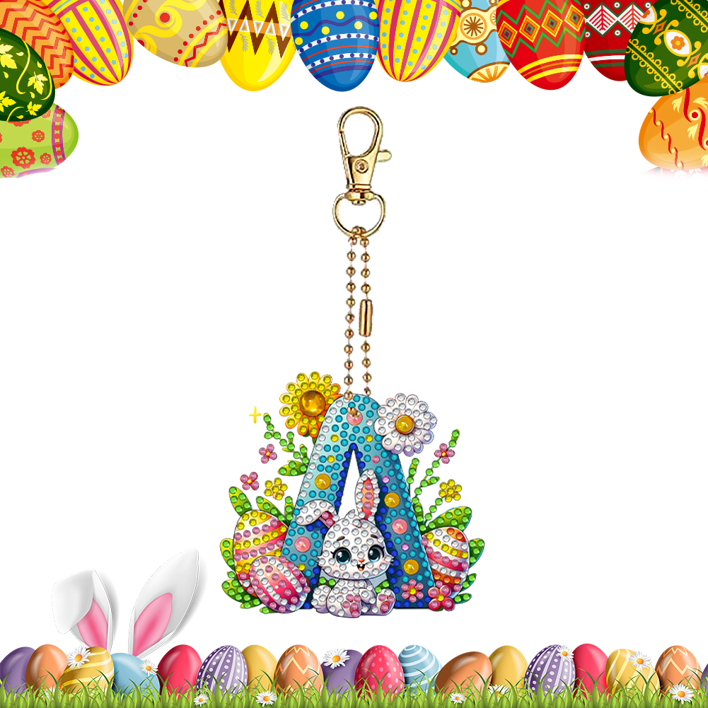 Resin Art Letter Keychain - Easter Diamond Art Keychain Ornaments Double