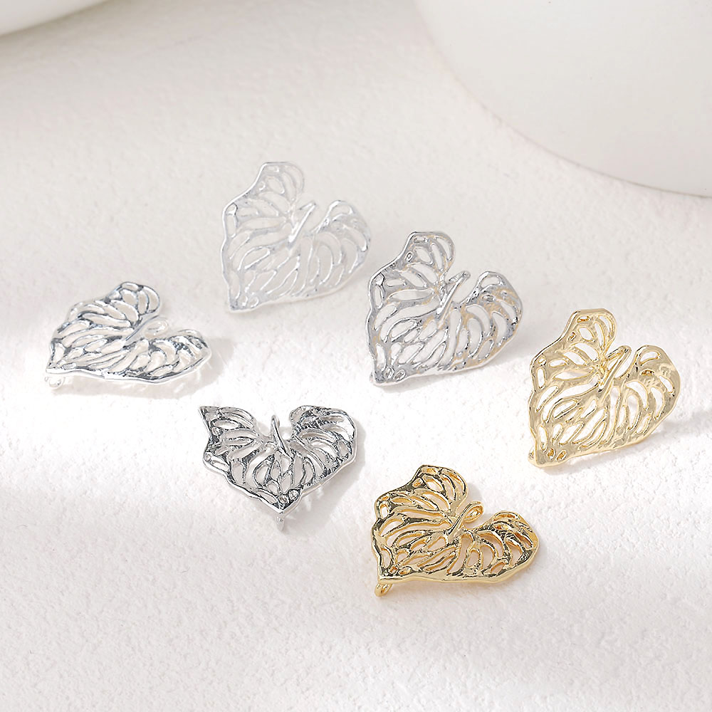 Gold Leaf Foil - 4PCS Dainty Hollowed Leaf Charms Ear