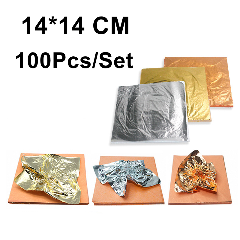 14x14cm 100pcs Shiny Gold Silv - مراجعة Gold Leaf Foil وسعره